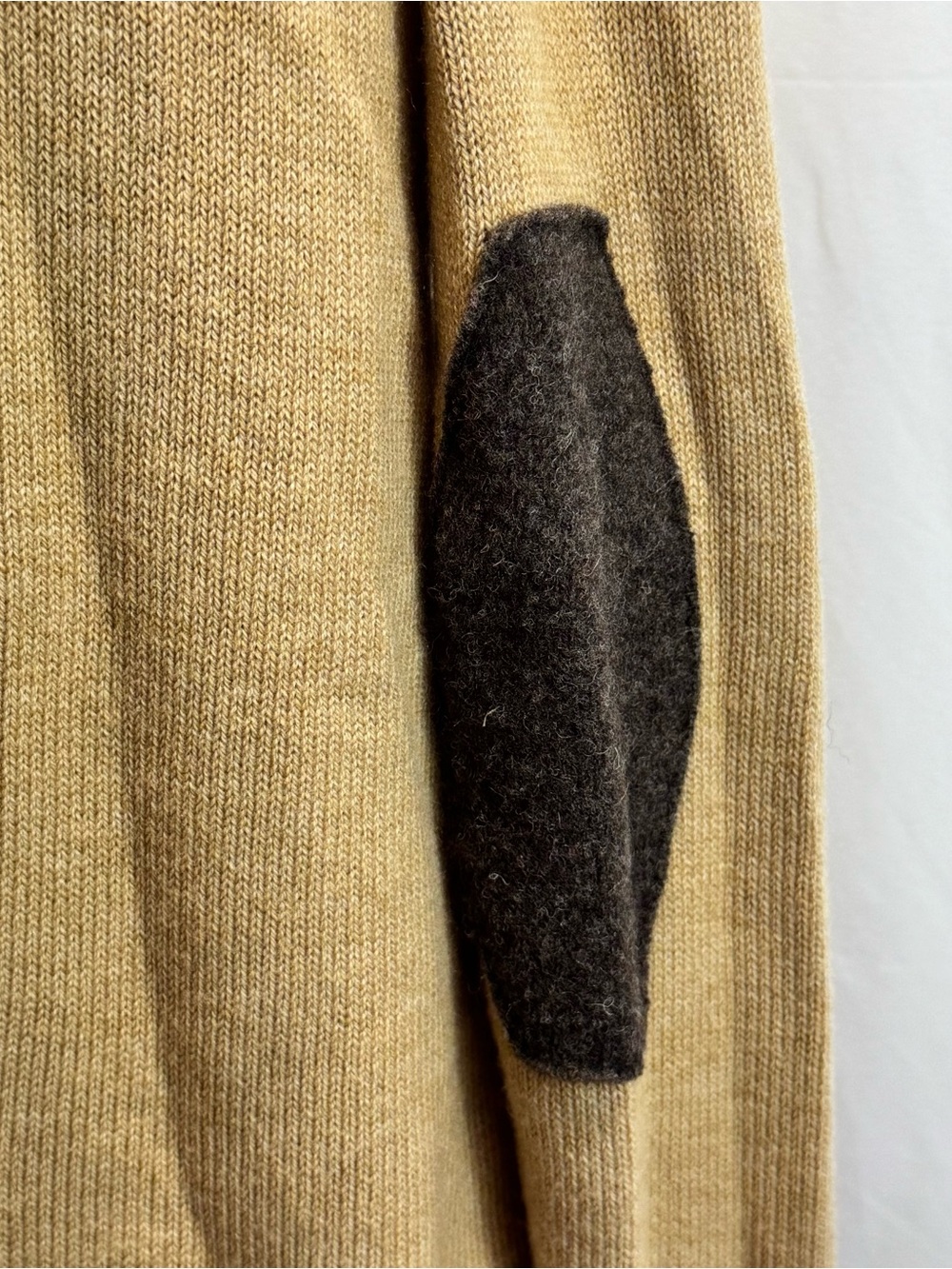 GAP V-Neck Button Cardigan Camel Tan Elbow Patches Wool Blend Grandpa Academia - Picture 10 of 12